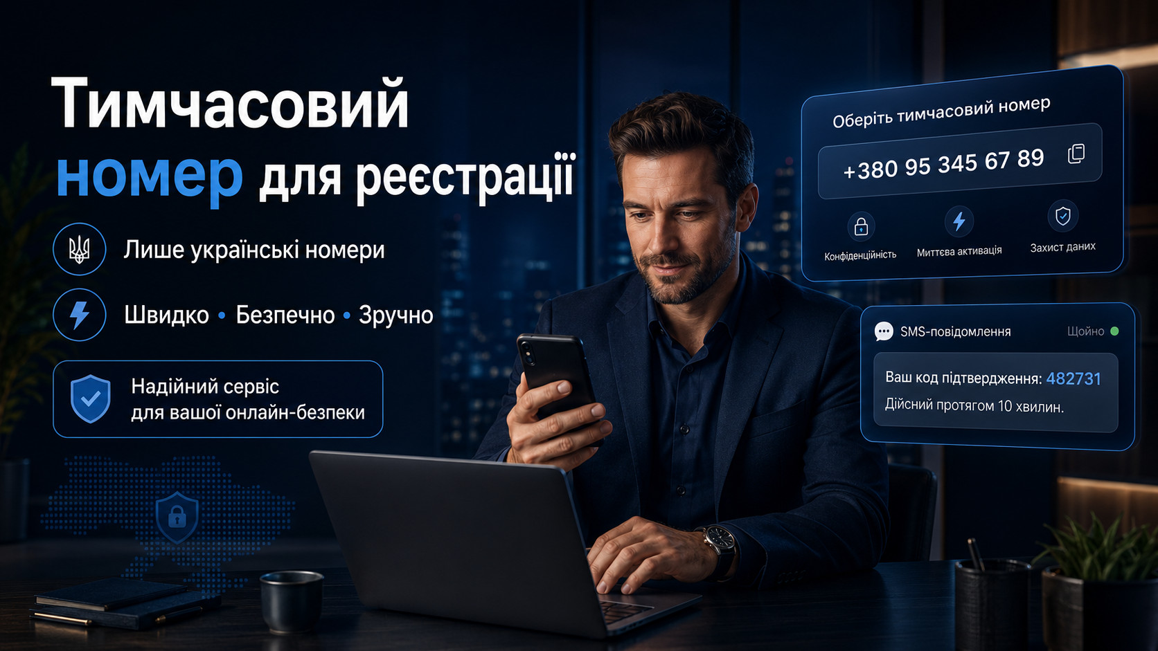 Український номер для отримання SMS-коду верифікації